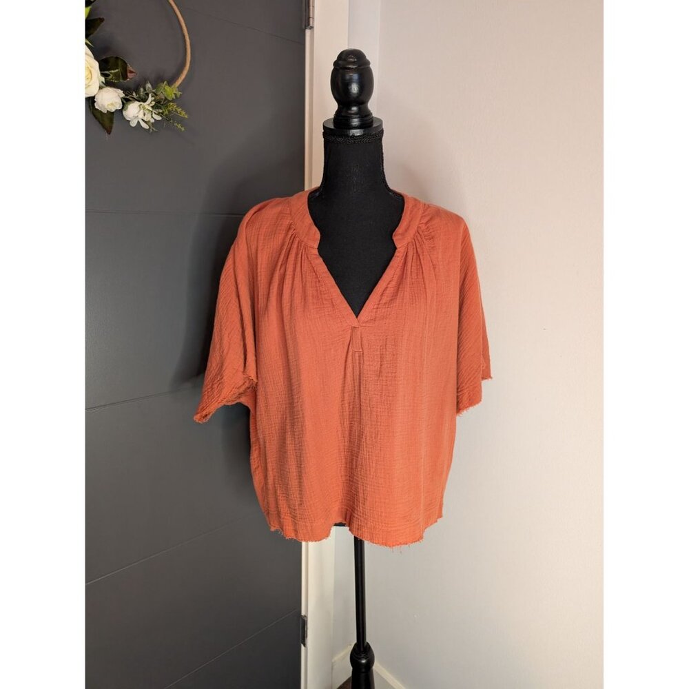 YFB‎ Young Fabulous & Broke Orange Gauzy Cotton Short Sleeve Shirt - XS